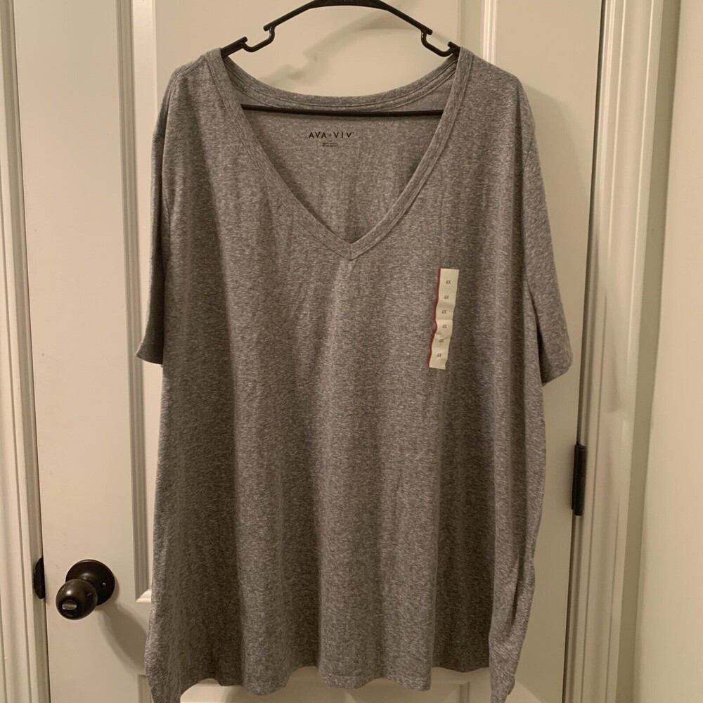 Ava & Viv Women's Short Sleeve T-Shirt Top V-Neck Top Size 4X Gray